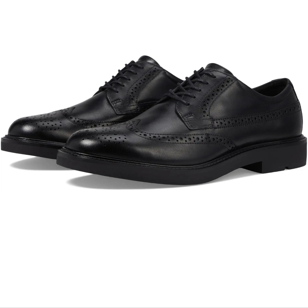 Ecco Metropole London Black Leather Wingtip Brogue Detail Oxfords shoes 45 11.5